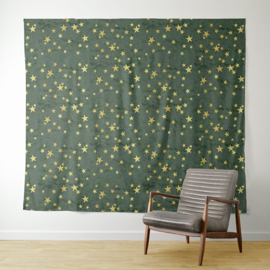 Goldene Sterne auf Grün (oder Blau oder Rot) Wandteppich (Beispiel (Horizontal))