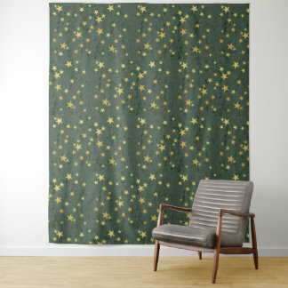 Goldene Sterne auf Grün (oder Blau oder Rot) Wandteppich
