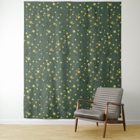 Goldene Sterne auf Grün (oder Blau oder Rot) Wandteppich (Beispiel)