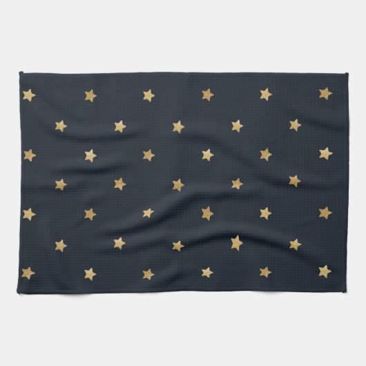 Goldene Sterne auf Mitternachtschwarz Geschirrtuch (Horizontal)