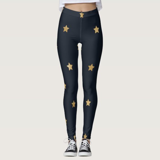 Goldene Sterne auf Mitternachtschwarz Leggings (Vorderseite)