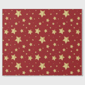 Goldene Sterne auf rotem Hintergrund Geschenkpapier (Flach)