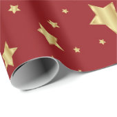 Goldene Sterne auf rotem Hintergrund Geschenkpapier (Rolleneckpunkt)