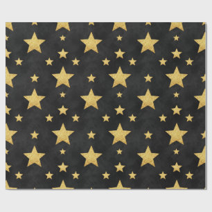 Goldene Sterne auf schwarz von Natasha Us Geschenkpapier