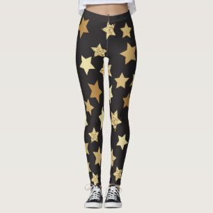 Goldene Sterne auf schwarzem Hintergrund Leggings
