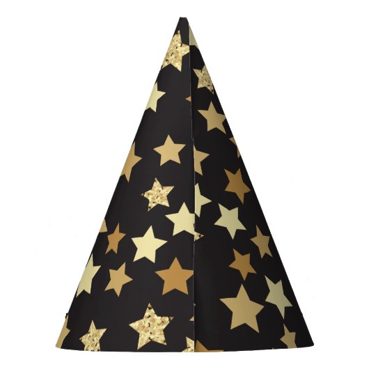 Goldene Sterne auf schwarzem Hintergrund Muster Ya Partyhütchen (Rückseite)