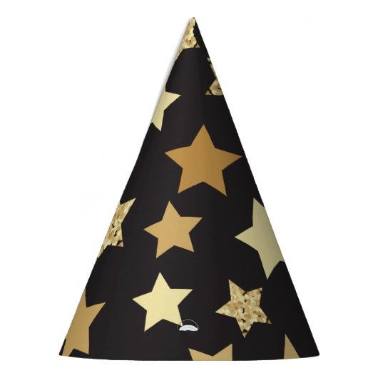 Goldene Sterne auf schwarzem Hintergrund Partyhütchen (Links)