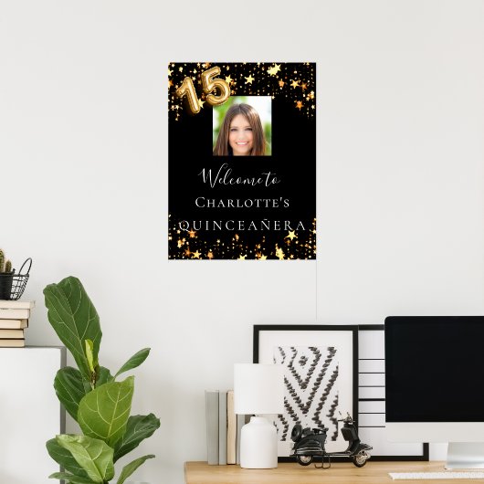 Goldene Sterne aus Quinceanera Foto willkommen Poster (Heimbüro)