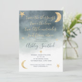 Goldene Sterne Blaue Aquarelltweine Babydusche Einladung (Stehend Vorderseite)