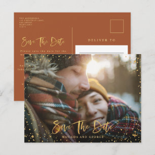 Goldene Sterne Drehbuch Foto Moderne Hochzeit Ankündigungspostkarte