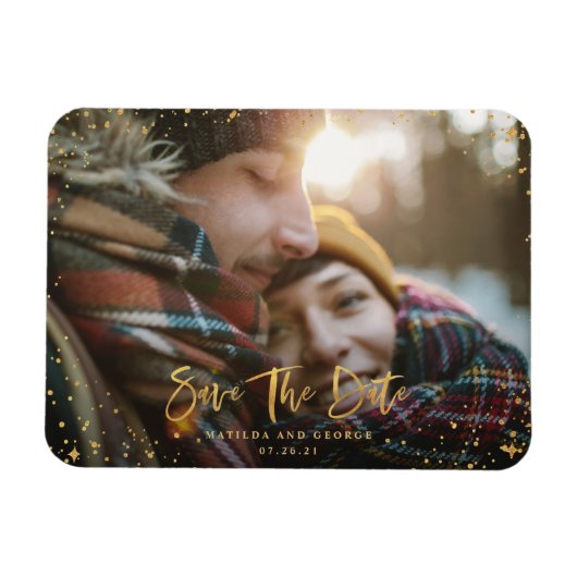 Goldene Sterne Drehbuch Foto Moderne Hochzeit Magnet (Horizontal)