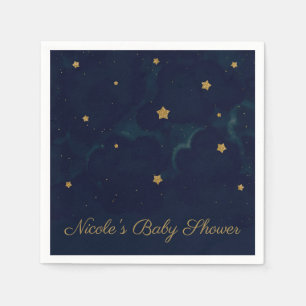 Goldene Sterne Dunkelblaue Nacht Himmel Baby Showe Serviette
