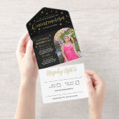 Goldene Sterne & Flachs Foto Quinceañera All-in-One-Einladung (Abreißstreifen)