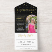 Goldene Sterne & Flachs Foto Quinceañera All-in-One-Einladung (Innenseite)