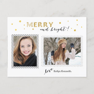 Goldene Sterne - Merry and Bright PostCard Feiertagspostkarte