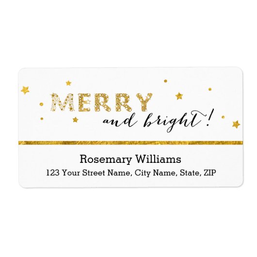Goldene Sterne - Merry and Bright Shipping Labels (Vorne)