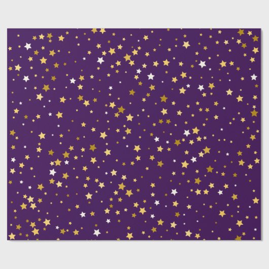 goldene Sterne mit lila Muster Geschenkpapier (Flach)