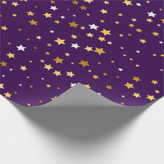 goldene Sterne mit lila Muster Geschenkpapier (Ecke)