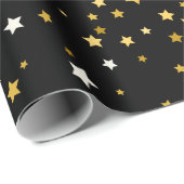 goldene Sterne mit schwarzem Muster Geschenkpapier (Rolleneckpunkt)