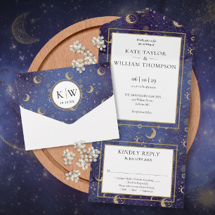 Goldene Sterne Mond Sterne Himmelsbraut Hochzeit All In One Einladung