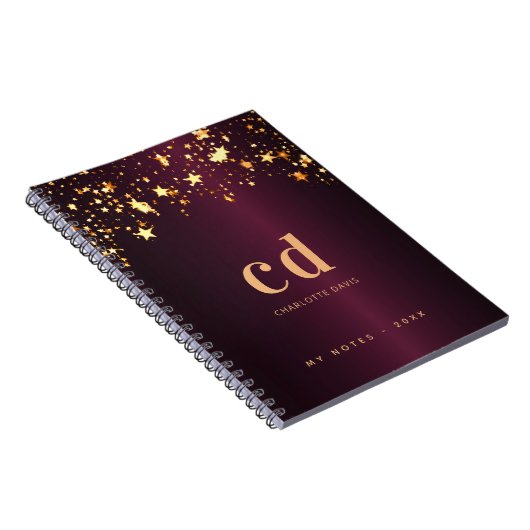 Goldene Sterne-Monogramm-Initialen aus Burgund Notizblock (Rechte Seite)