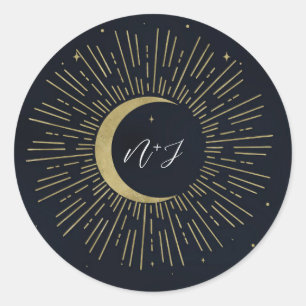 Goldene Sterne Nacht Himmelsaufbruch Mond Hochzeit Runder Aufkleber
