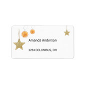 Goldene Sterne Ornamente und Orangen Adressaufkleber (Vorne)