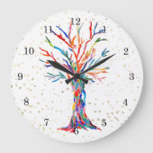 Goldene Sterne Regenbogenfarben Baum des Lebens Große Wanduhr (Vorderseite)