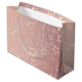 Goldene Sterne Rosa große Geschenktasche Geschenktüte (Rückseite Schrägansicht)