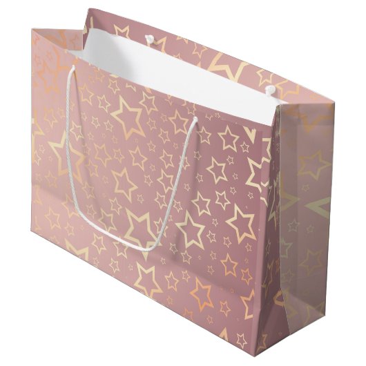 Goldene Sterne Rosa große Geschenktasche Geschenktüte (Vorderseite Schrägansicht)