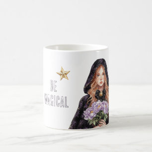 Goldene Sterne seien magische Rothaarige Frau Kaffeetasse
