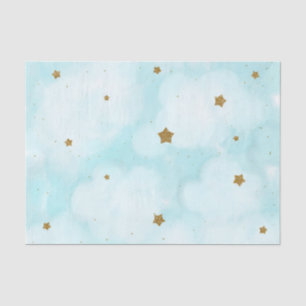 Goldene Sterne und Blaue Himmels-Wolken Baby Showe Seidenpapier