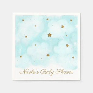 Goldene Sterne und Blaue Himmels-Wolken Baby Showe Serviette