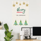 Goldene Sterne und buntes Poster mit Wasserfarben (Heimbüro)