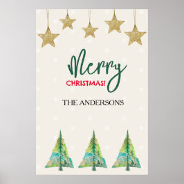 Goldene Sterne und buntes Poster mit Wasserfarben