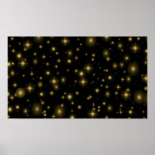 Goldene Sterne und Glitzern auf schwarz Poster (Vorne)