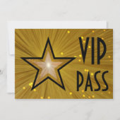 Goldene Sterne "VIP PASS", horizontale schwarze Rü Einladung (Vorderseite)