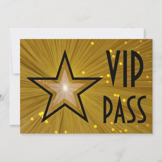 Goldene Sterne "VIP PASS", horizontale schwarze Rü Einladung (Vorderseite)