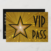 Goldene Sterne "VIP PASS", horizontale schwarze Rü Einladung (Vorne/Hinten)