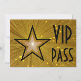 Goldene Sterne "VIP PASS", horizontale schwarze Rü Einladung