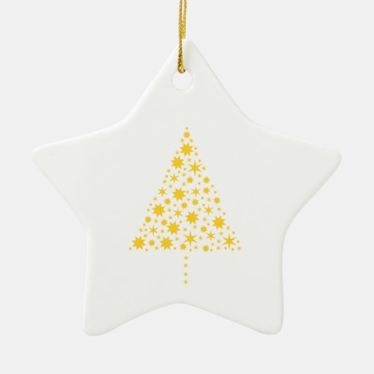Goldene Sterne Weihnachtsbaum Keramik Ornament (Vorne)
