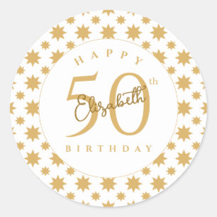 Goldene Sterne zum 50. Geburtstag mit eigenem Name Runder Aufkleber