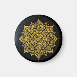 Goldene Sternenexplosion Mandala auf Schwarz Magnet