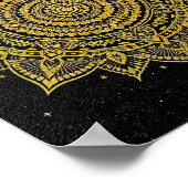 Goldene Sternenexplosion Mandala auf Schwarz Poster (Ecke)