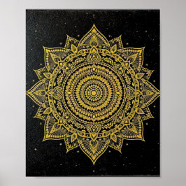 Goldene Sternenexplosion Mandala auf Schwarz Poster