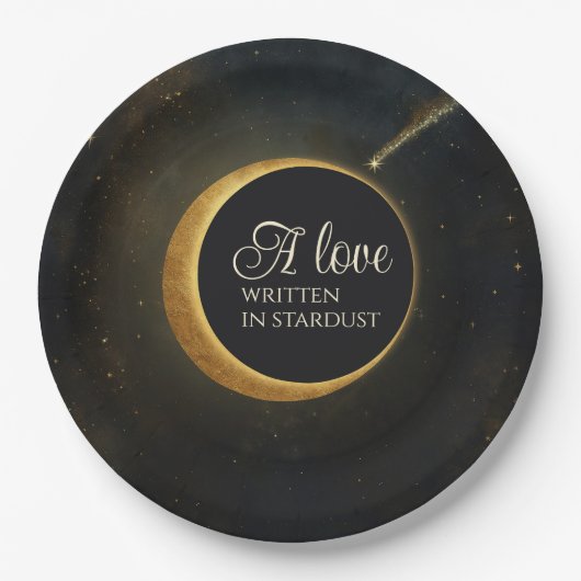 Goldene Sternenstaub-Finsternis Himmelhochzeit Pappteller (Vorderseite)