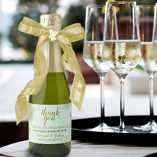 Goldene Stickerei auf Neo-Mintgrüner Hochzeits-Dan Schaumweinetikett