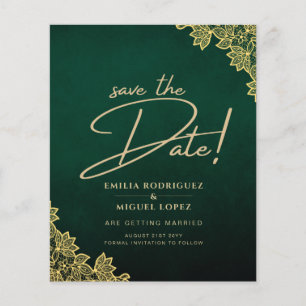 Goldene Stickerei Smaragdgrün All-in-1 Hochzeitsei Flyer