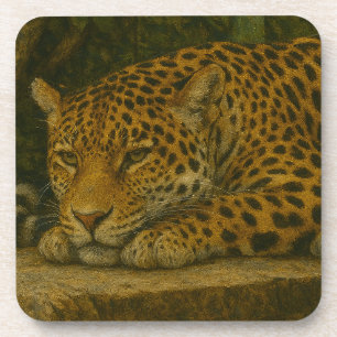 Goldene Stille - ruhender Leopard in Foliage Getränkeuntersetzer