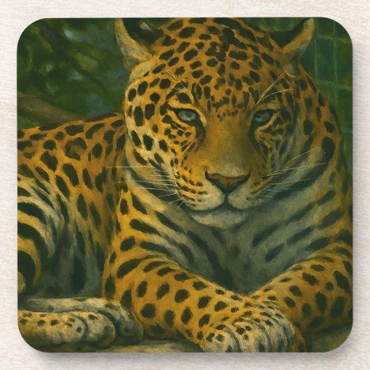 Goldene Stille - ruhender Leopard in Foliage Getränkeuntersetzer (Vorderseite)